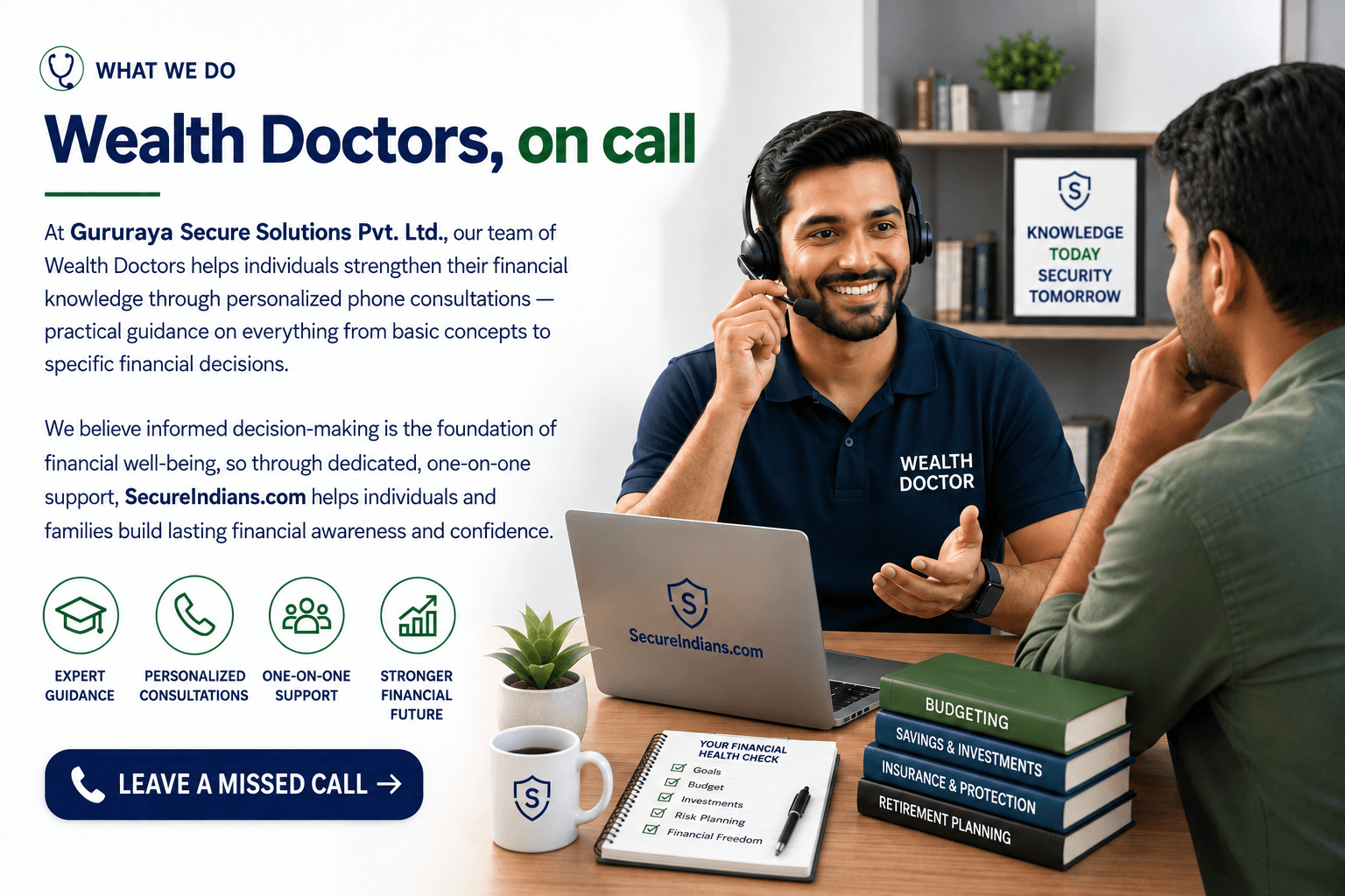 A Wealth Doctor on a phone consultation helping a customer